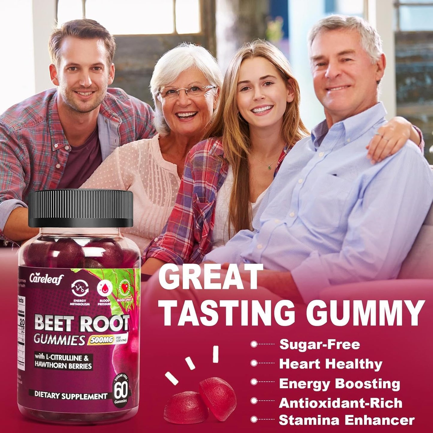 careleaf Apple Cider Vinegar, Mushroom, and Beet Root Gummies for Improved Health and Wellness