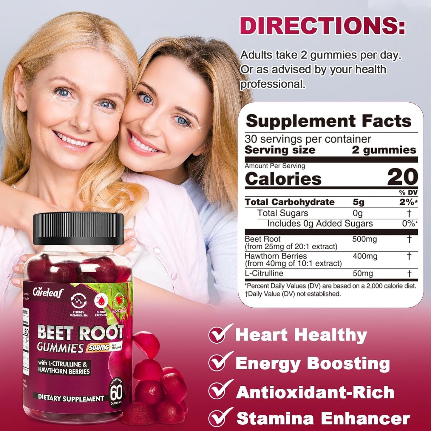 careleaf Apple Cider Vinegar, Mushroom, and Beet Root Gummies for Improved Health and Wellness