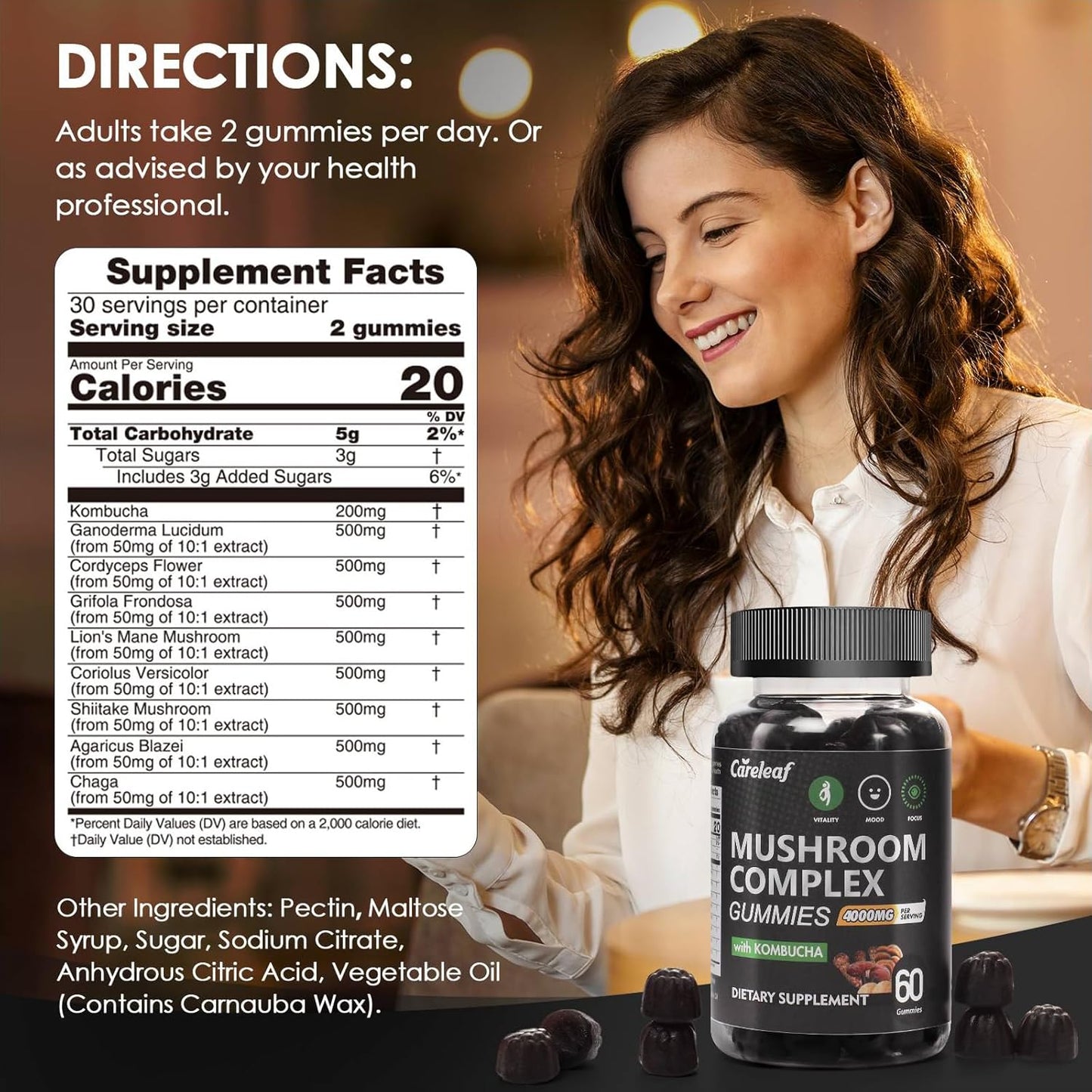 careleaf Apple Cider Vinegar, Mushroom, and Beet Root Gummies for Improved Health and Wellness