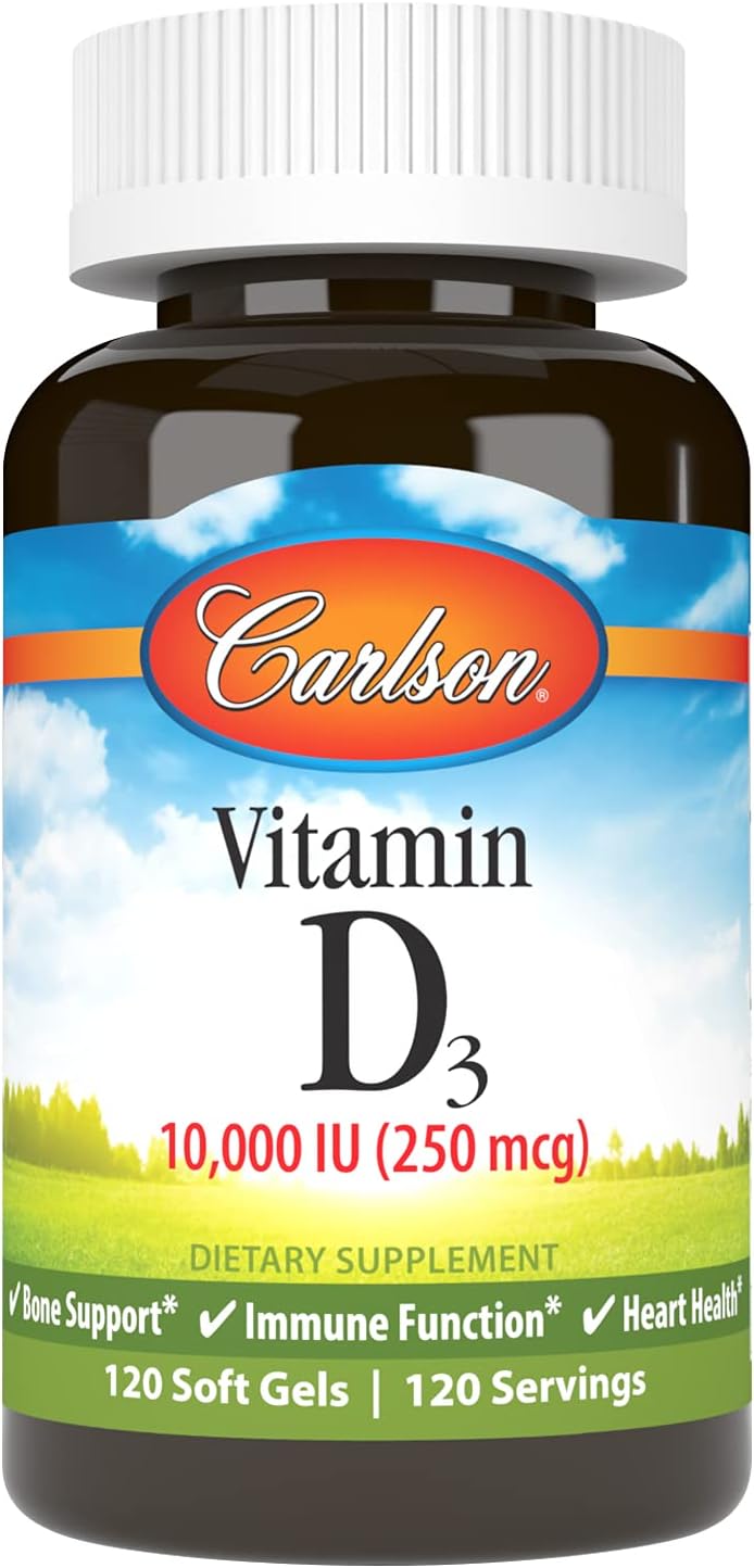 Carlson - High Potency Vitamin D3 10000 IU Softgels for Bone and Immune Support - 120 Count