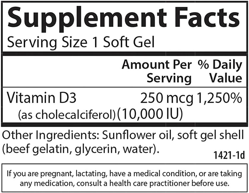 Carlson - High Potency Vitamin D3 10000 IU Softgels for Bone and Immune Support - 120 Count
