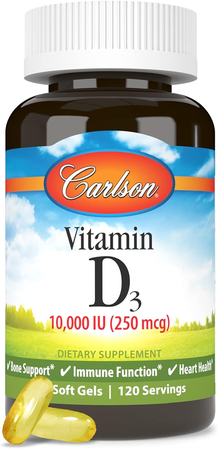 Carlson - High Potency Vitamin D3 10000 IU Softgels for Bone and Immune Support - 120 Count