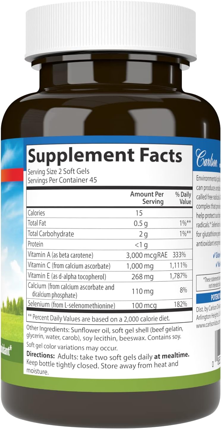 Carlson ACES + Selenium Softgels: Cellular Health, Immune Support & Antioxidant, 90 Count