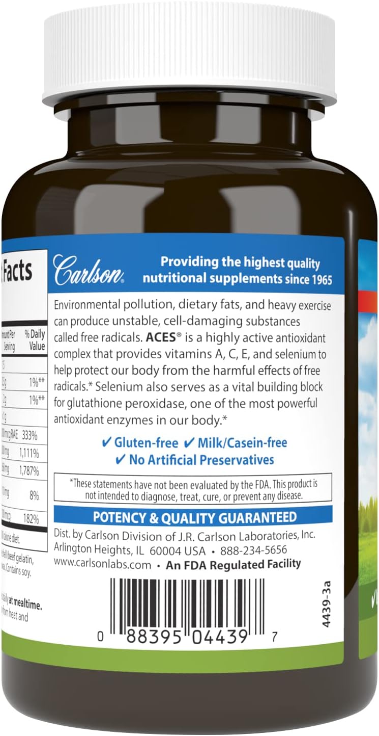 Carlson ACES + Selenium Softgels: Cellular Health, Immune Support & Antioxidant, 90 Count