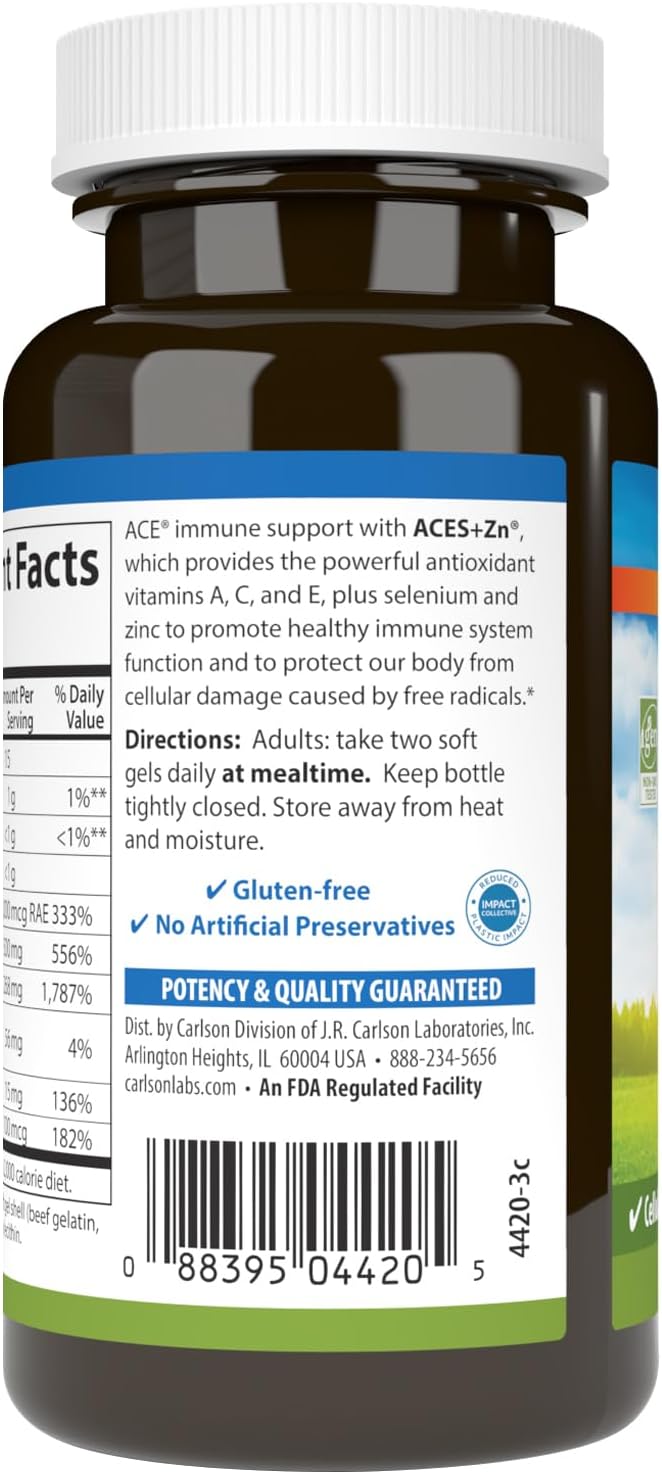 Carlson ACES + Zn Softgels: Vitamins A, C, E, Selenium & Zinc for Cellular Health & Immune Support