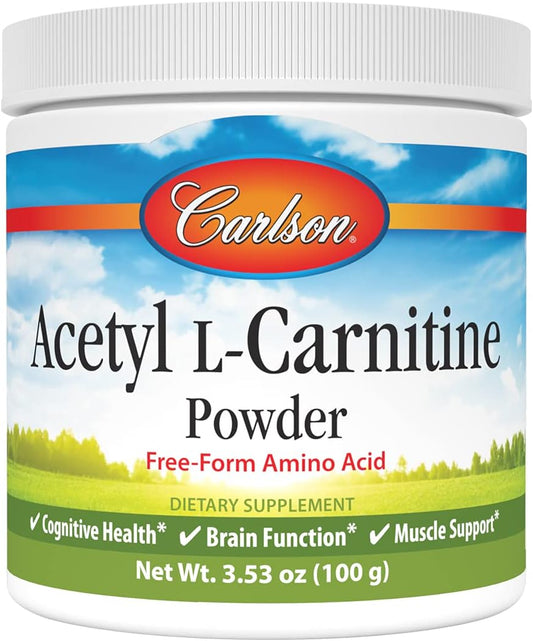 Carlson Acetyl L-Carnitine Powder - Cognitive Health, Brain Function, Muscle Support - 3.53 oz