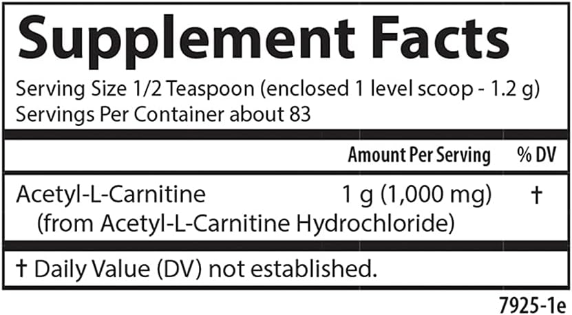 Carlson Acetyl L-Carnitine Powder - Cognitive Health, Brain Function, Muscle Support - 3.53 oz