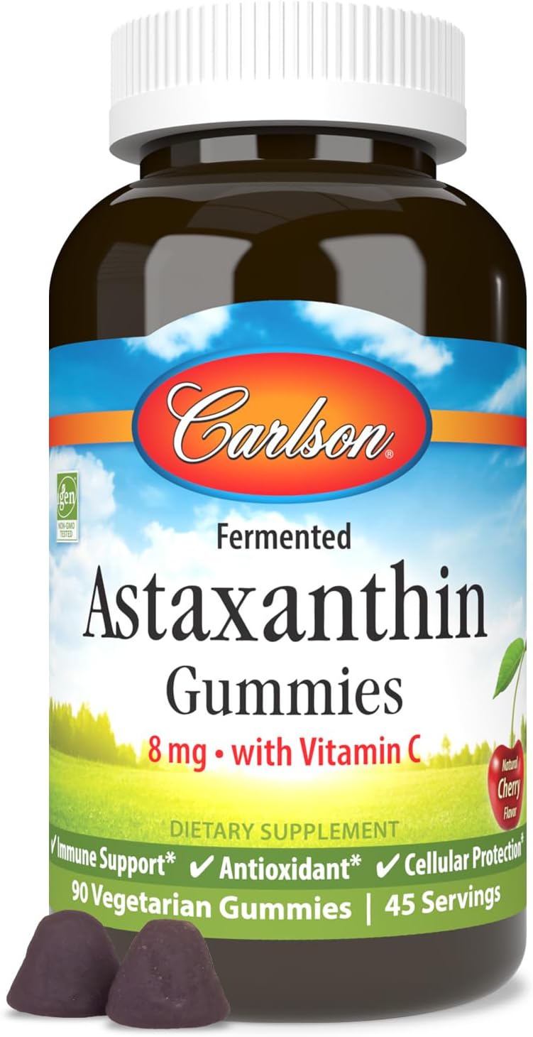 Carlson Astaxanthin Gummies with Vitamin C - Immune and Heart Health Support - Non-GMO Cherry Flavor - 90 Vegetarian Gummies