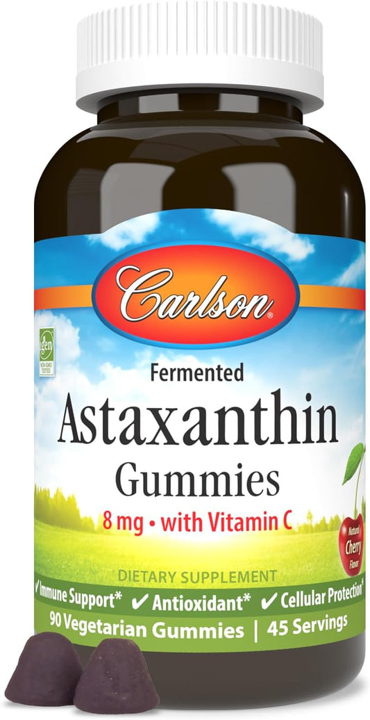 Carlson Astaxanthin Gummies with Vitamin C - Immune and Heart Health Support - Non-GMO Cherry Flavor - 90 Vegetarian Gummies