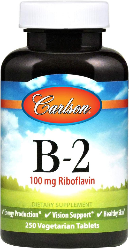 Carlson B-2 Riboflavin 100mg Tablets for Energy, Vision, and Skin - 250 Vegetarian Tablets