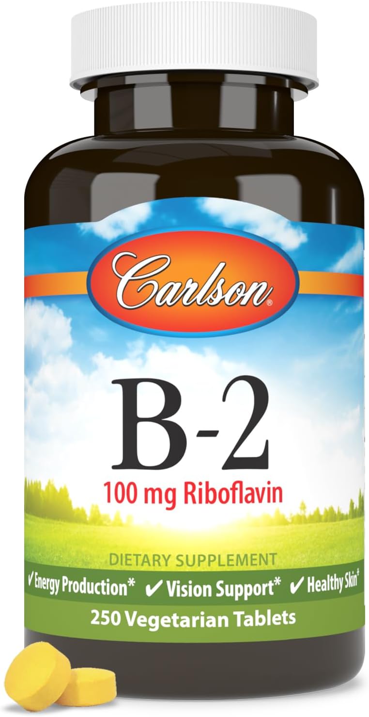 Carlson B-2 Riboflavin 100mg Tablets for Energy, Vision, and Skin - 250 Vegetarian Tablets