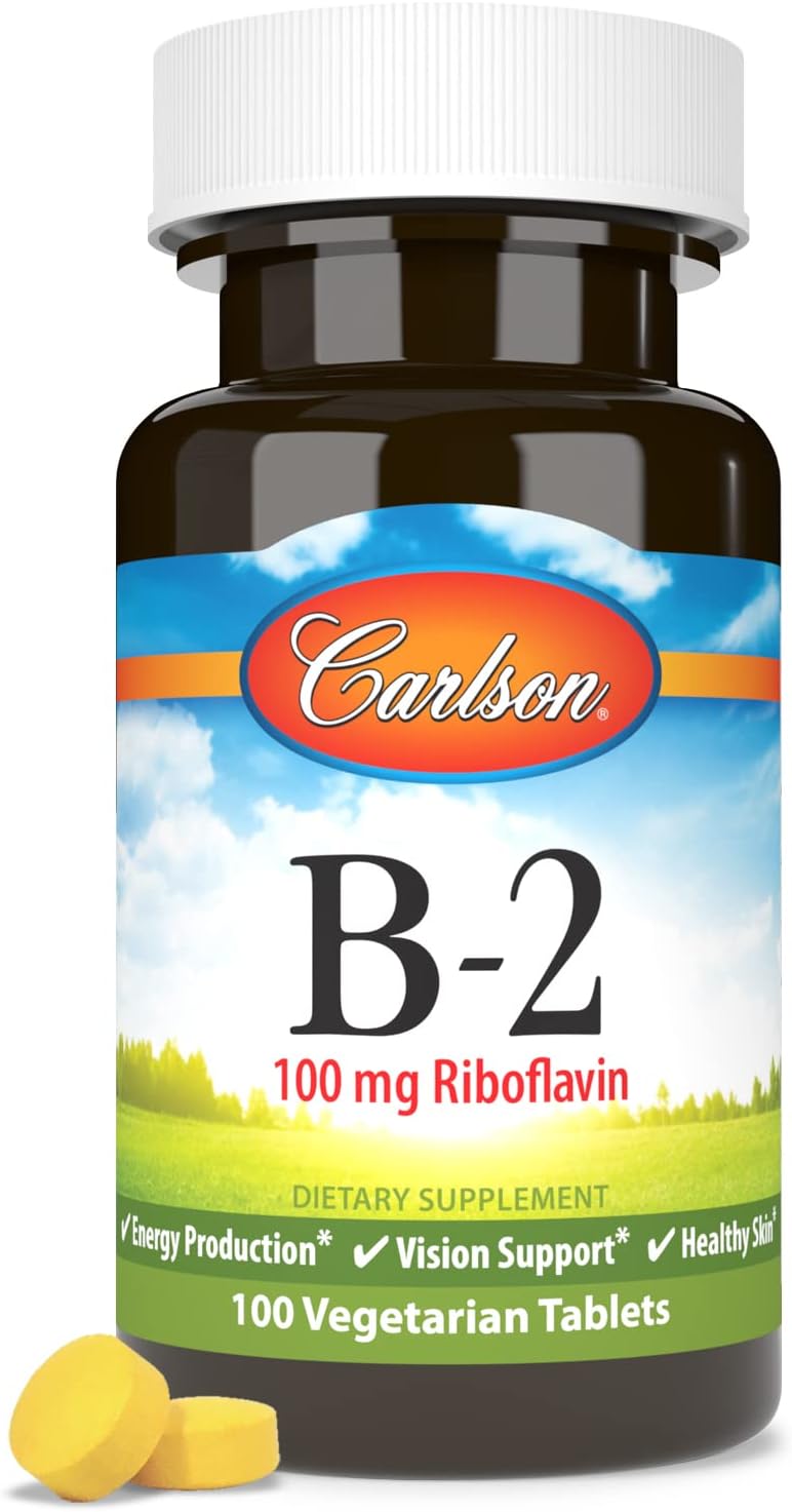 Carlson B-2 Riboflavin 100mg Tablets for Energy, Vision, and Skin - 100 Vegetarian Tablets