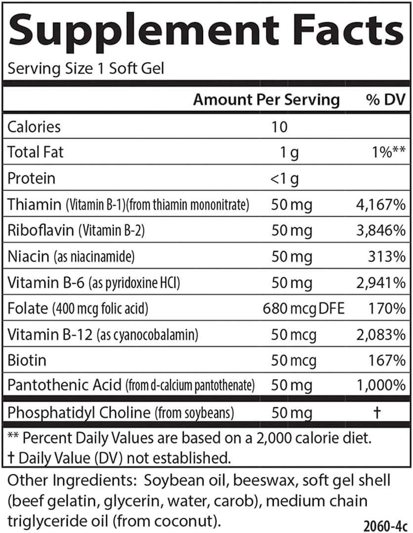 Carlson B-50 Gels: Vitamin B Complex for Energy Production, Cellular Support, and Wellness - 50 Softgels