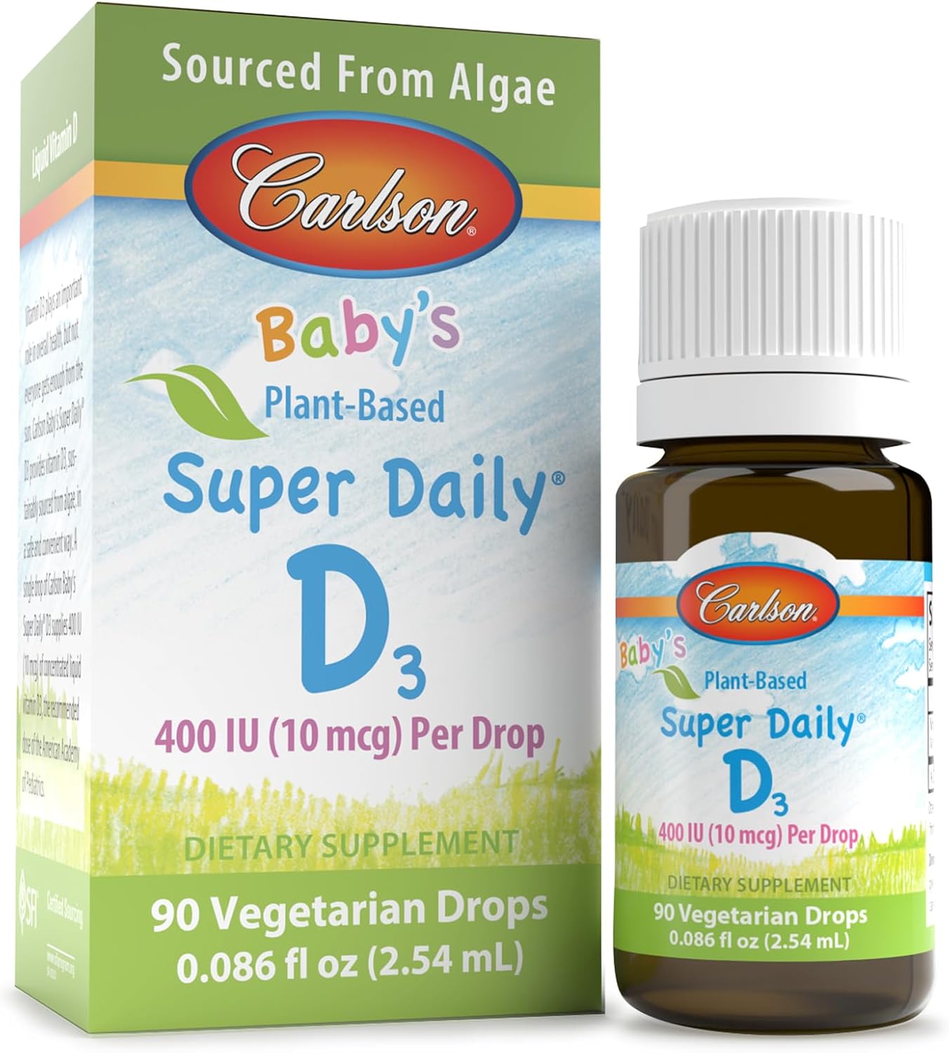 Carlson Baby Plant-Based Liquid Vitamin D Drops for Infants & Toddlers - 400 IU per Drop from Algae - Unflavored - 90 Drops