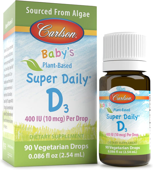 Carlson Baby Plant-Based Liquid Vitamin D Drops for Infants & Toddlers - 400 IU per Drop from Algae - Unflavored - 90 Drops