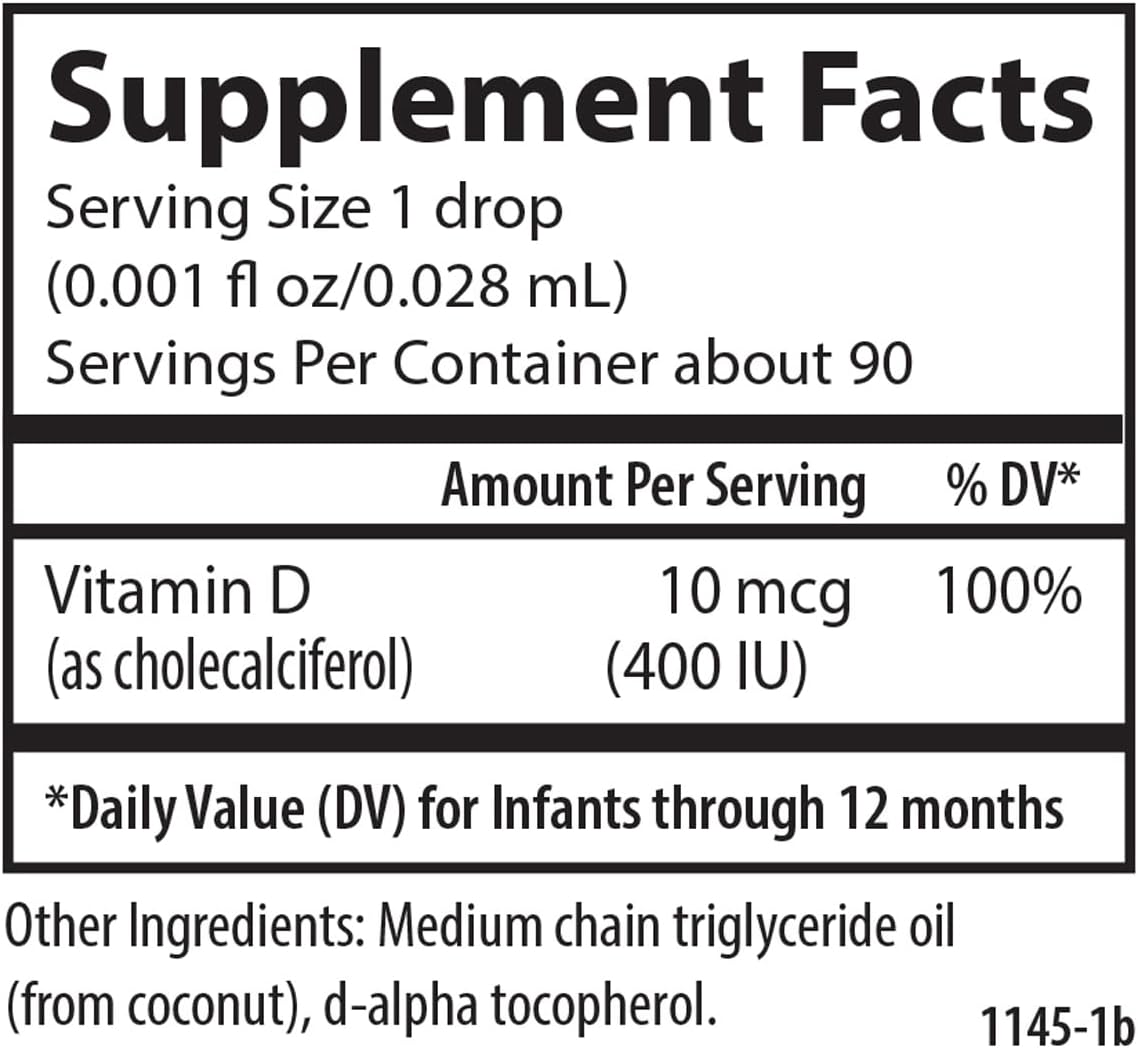 Carlson Baby Plant-Based Liquid Vitamin D Drops for Infants & Toddlers - 400 IU per Drop from Algae - Unflavored - 90 Drops