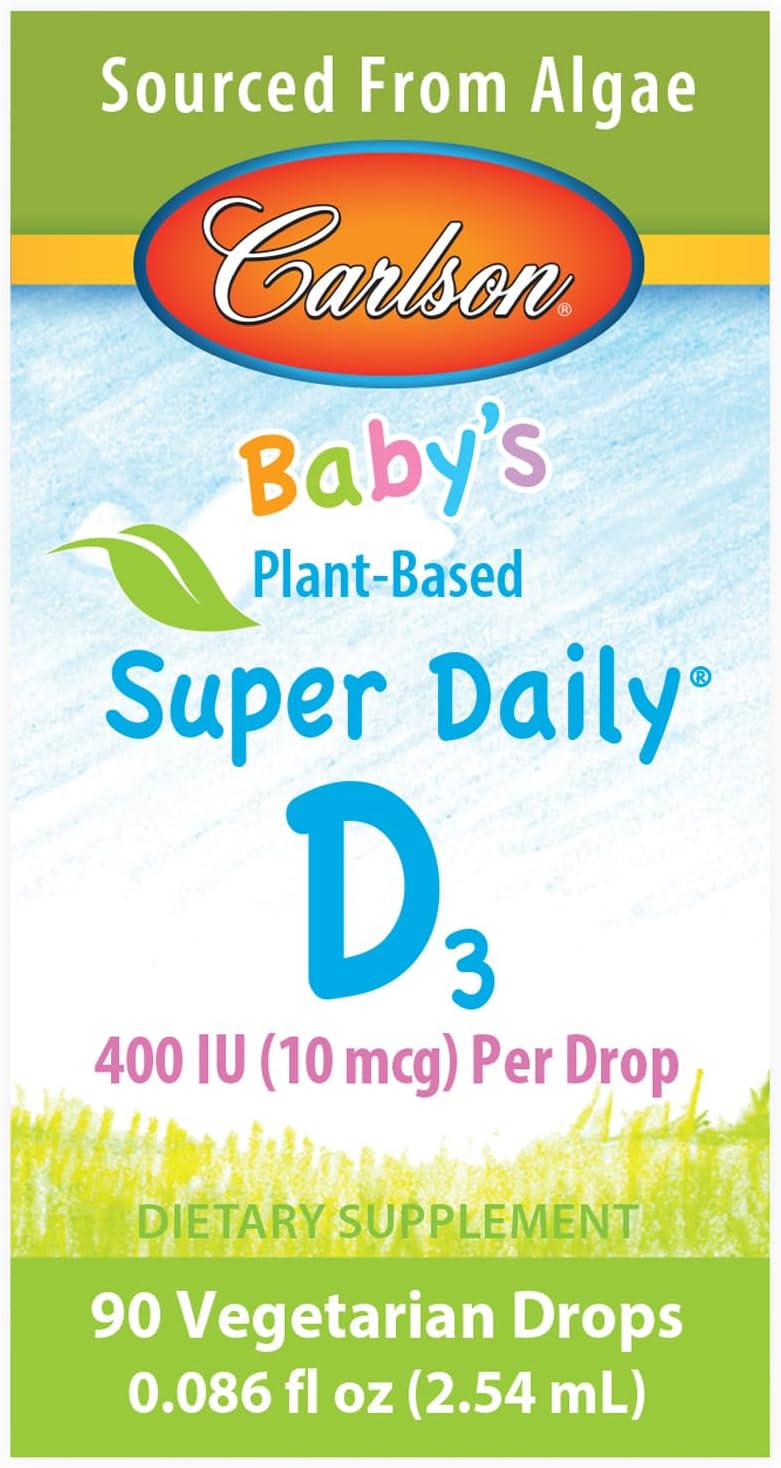 Carlson Baby Plant-Based Liquid Vitamin D Drops for Infants & Toddlers - 400 IU per Drop from Algae - Unflavored - 90 Drops