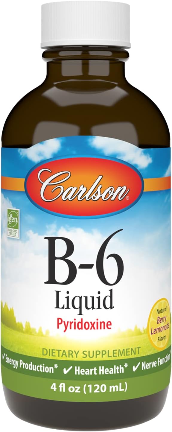 Carlson Berry Lemonade Flavor Vitamin B-6 Liquid Supplement for Energy and Heart Health - 120 mL