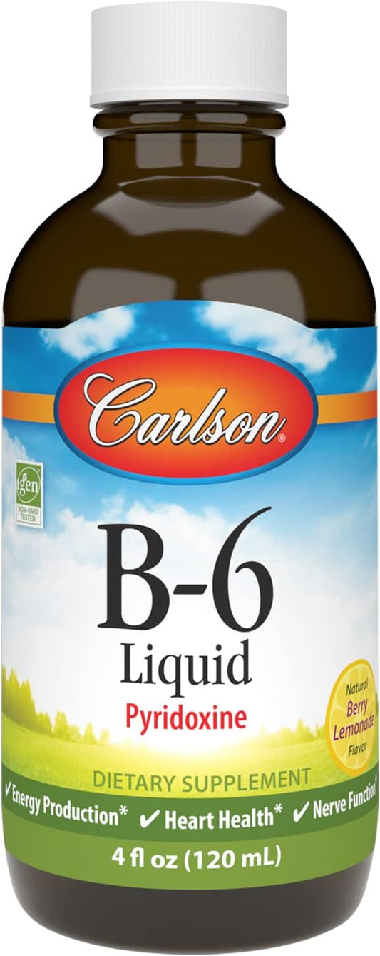 Carlson Berry Lemonade Flavor Vitamin B-6 Liquid Supplement for Energy and Heart Health - 120 mL