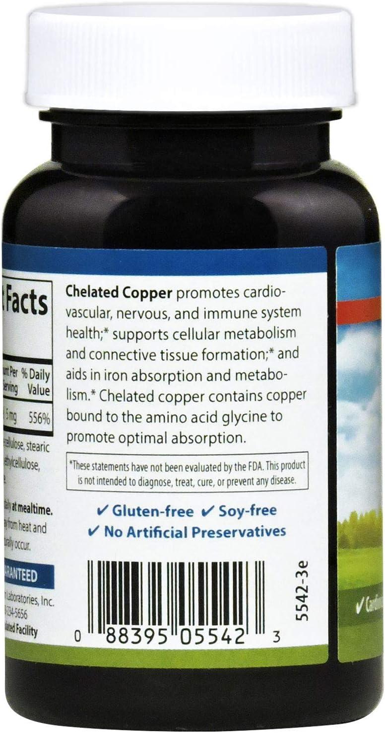 Carlson Chelated Copper Tablets - 5 mg for Circulation, Nerve Function & Immune Support - 250 Count