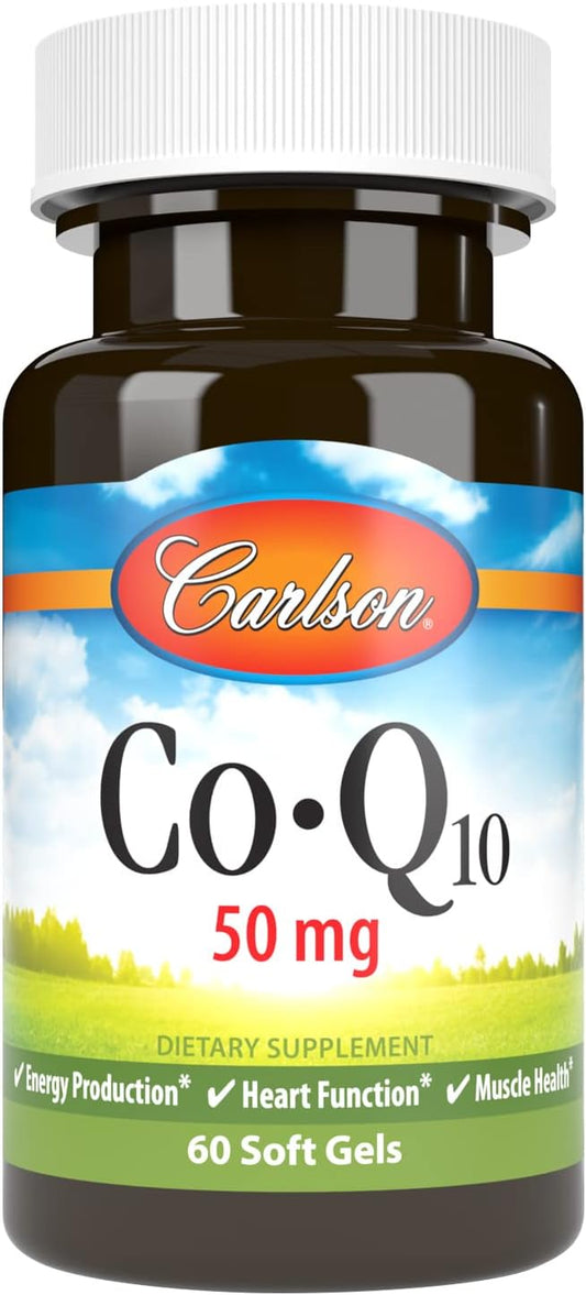 Carlson Co-Enzyme Q10 50 mg Softgels for Energy Production and Heart Health, 60 Count