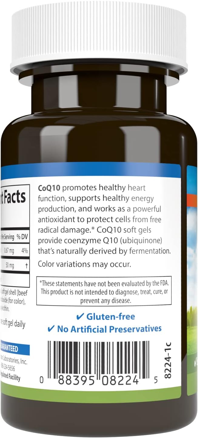 Carlson Co-Enzyme Q10 50 mg Softgels for Energy Production and Heart Health, 60 Count