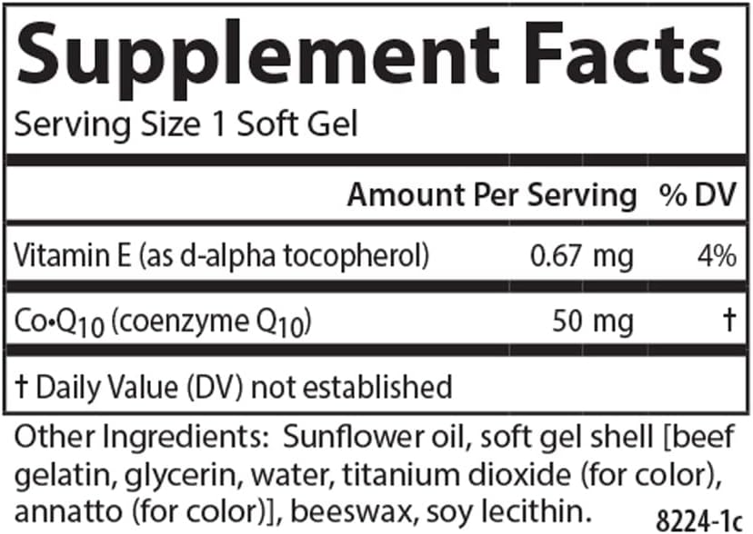 Carlson Co-Enzyme Q10 50 mg Softgels for Energy Production and Heart Health, 60 Count