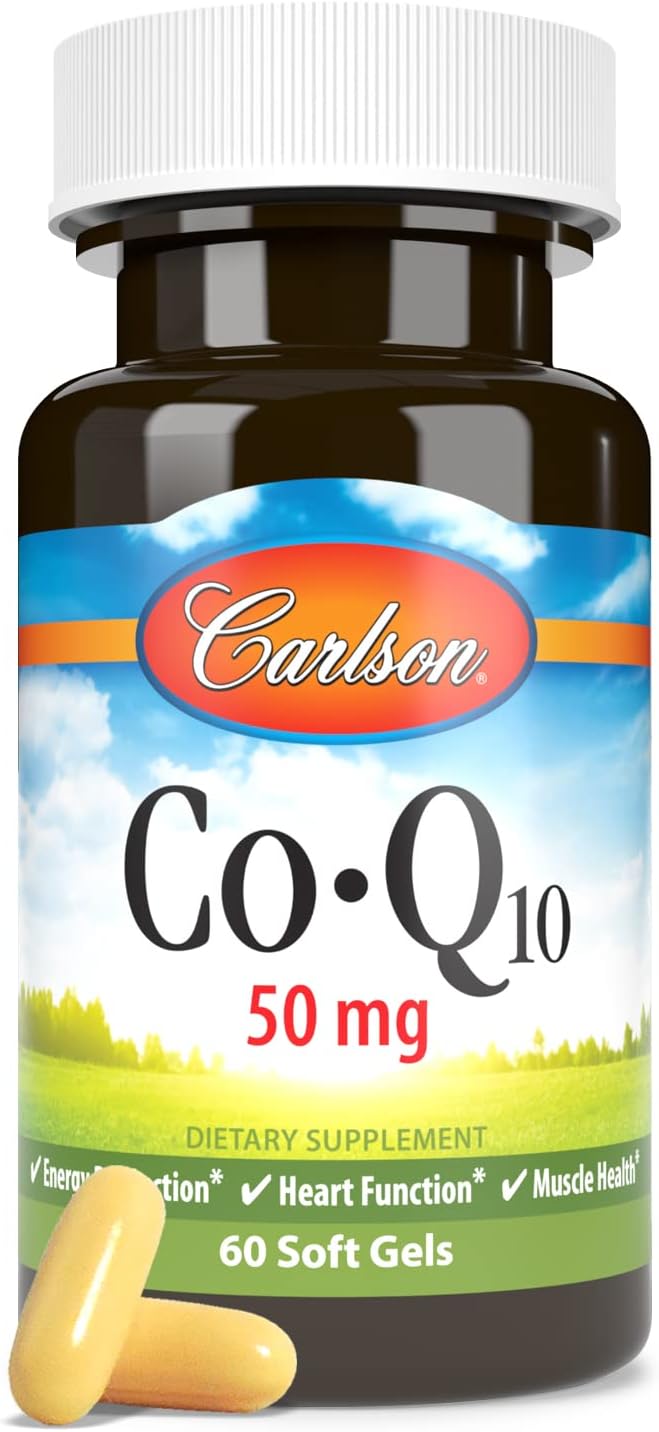 Carlson Co-Enzyme Q10 50 mg Softgels for Energy Production and Heart Health, 60 Count