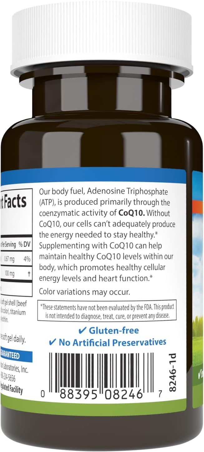 Carlson Co-Q10 100mg Softgels for Energy and Heart Health - 60 Count