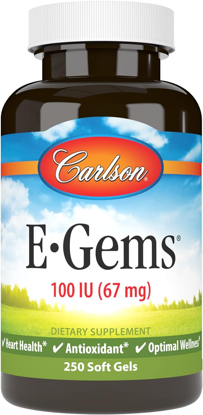 Carlson E-Gems 100 IU Soft Gels for Heart Health, Antioxidant Support & Wellness - 250 Count