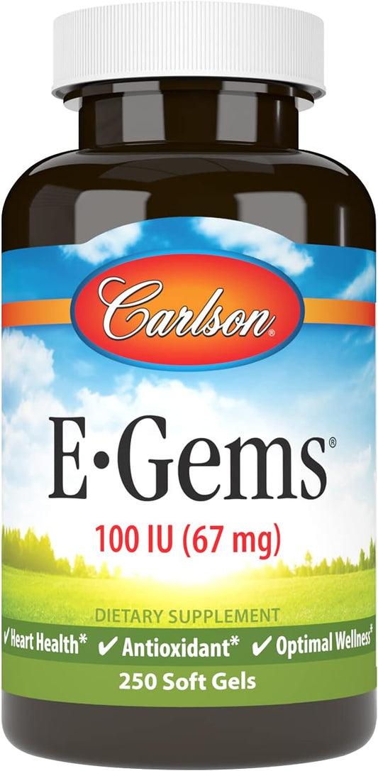 Carlson E-Gems 100 IU Soft Gels for Heart Health, Antioxidant Support & Wellness - 250 Count