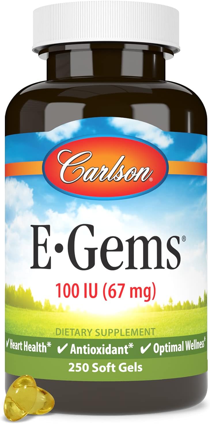 Carlson E-Gems 100 IU Soft Gels for Heart Health, Antioxidant Support & Wellness - 250 Count