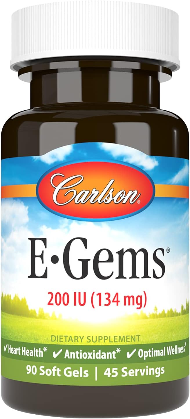 Carlson E-Gems 200 IU Soft Gels, Natural-Source Vitamin E for Optimal Wellness - 90 Count
