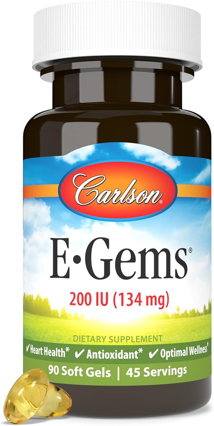 Carlson E-Gems 200 IU Soft Gels, Natural-Source Vitamin E for Optimal Wellness - 90 Count