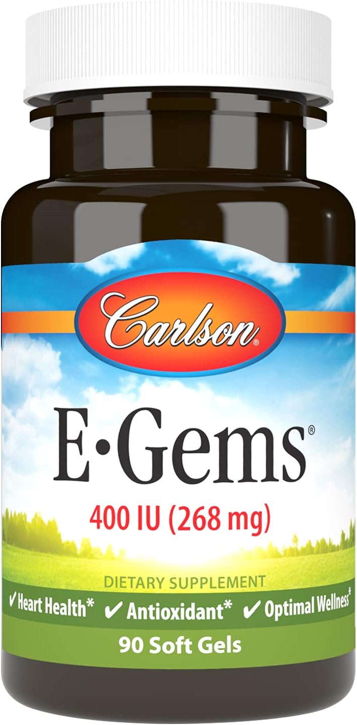 Carlson E-Gems 400 IU Soft Gels - Antioxidant for Heart Health & Wellness - 90 count
