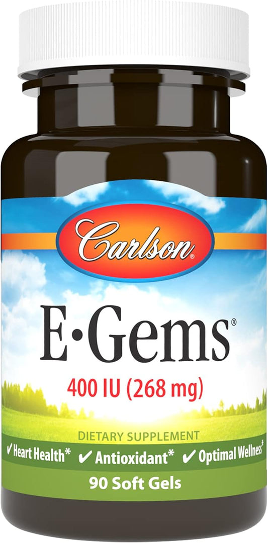 Carlson E-Gems 400 IU Soft Gels - Antioxidant for Heart Health & Wellness - 90 count