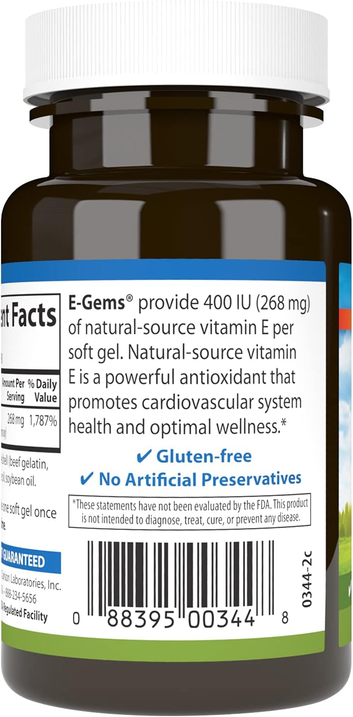 Carlson E-Gems 400 IU Soft Gels - Antioxidant for Heart Health & Wellness - 90 count