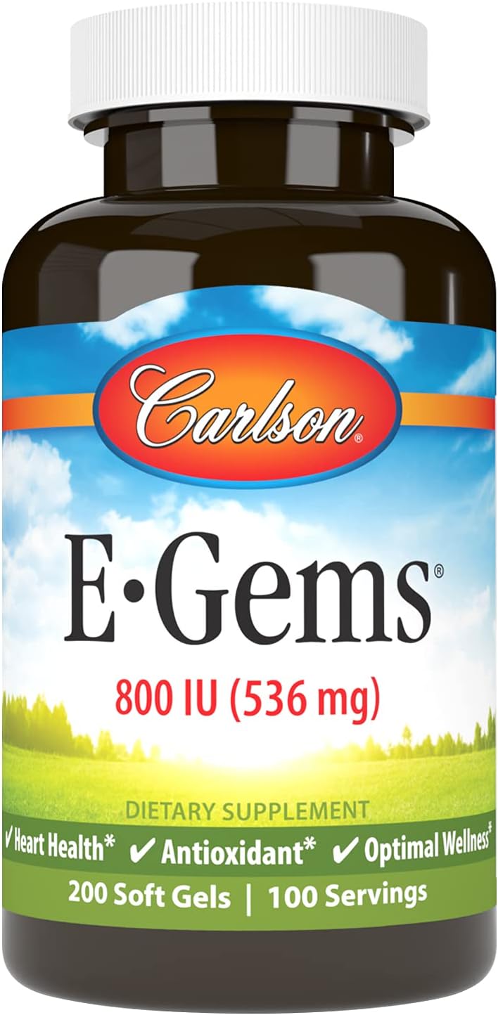 Carlson E-Gems 800 IU Softgels for Heart Health & Antioxidant Support - 100 Count