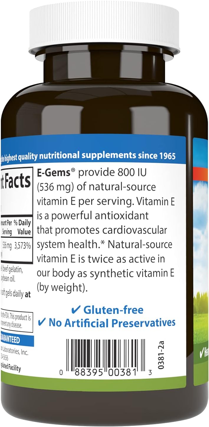 Carlson E-Gems 800 IU Softgels for Heart Health & Antioxidant Support - 100 Count