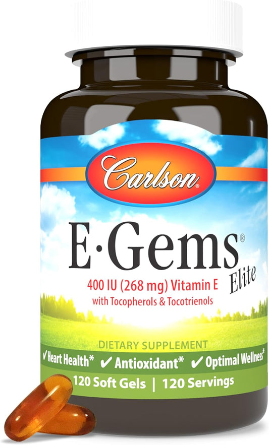 Carlson E-Gems Elite 400 IU Natural Vitamin E Capsules for Heart Health - 120 Softgels