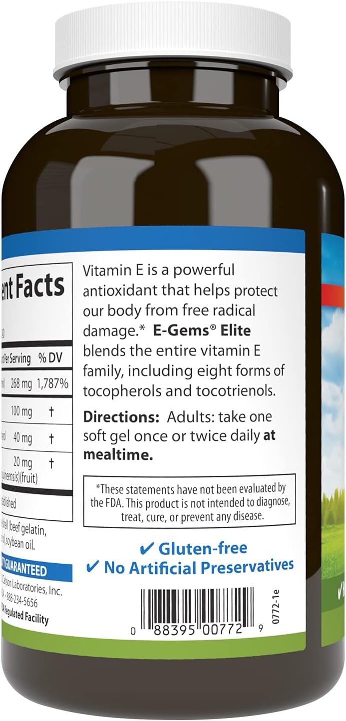 Carlson E-Gems Elite Vitamin E Capsules with Tocopherols & Tocotrienols - 400 IU, 240 Softgels - Antioxidant Supplement for Heart Health & Wellness