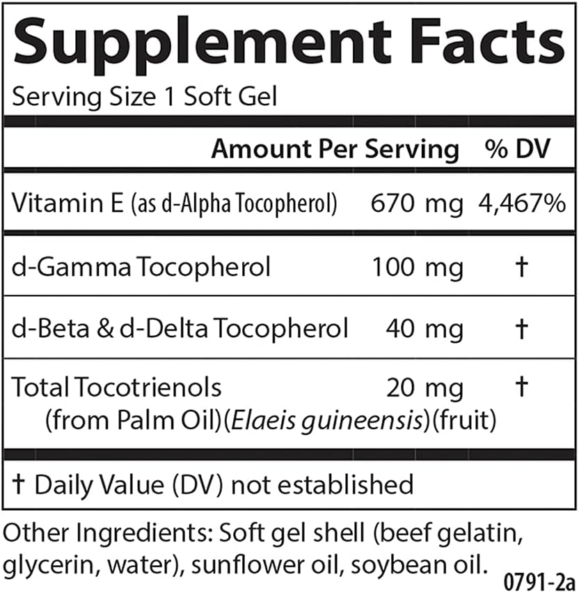 Carlson E-Gems Elite Vitamin E Soft Gels - 1000 IU with Tocopherols & Tocotrienols for Heart Health & Wellness - 120 Capsules
