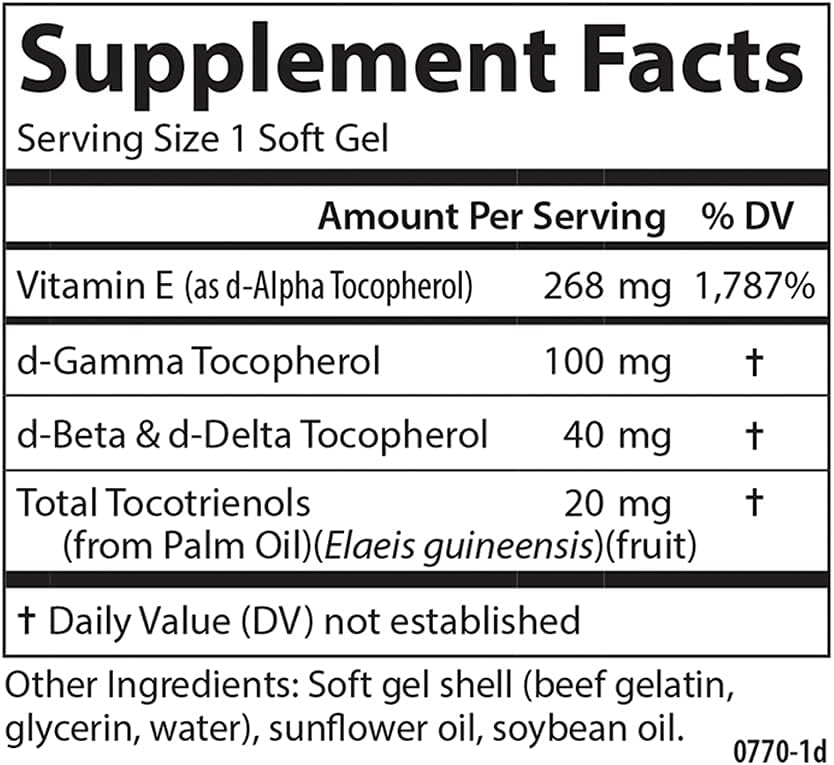 Carlson E-Gems Elite Vitamin E Soft Gels - 400 IU with Tocopherols & Tocotrienols for Heart Health & Antioxidant Support - 60 Count