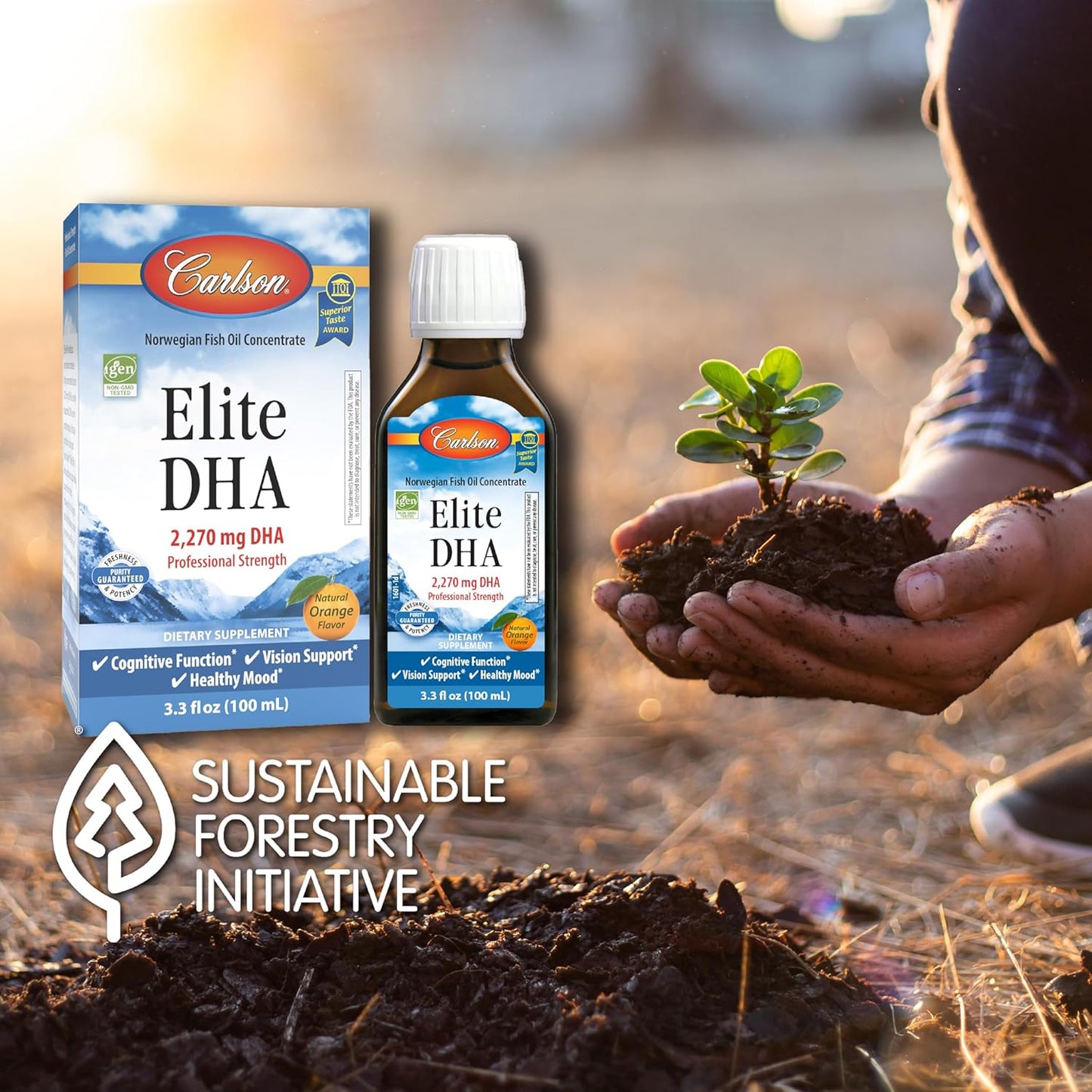 Carlson Elite DHA Norwegian Fish Oil Concentrate, 2270 mg DHA, Professional Strength, Cognitive & Vision Support, Orange, 100 mL