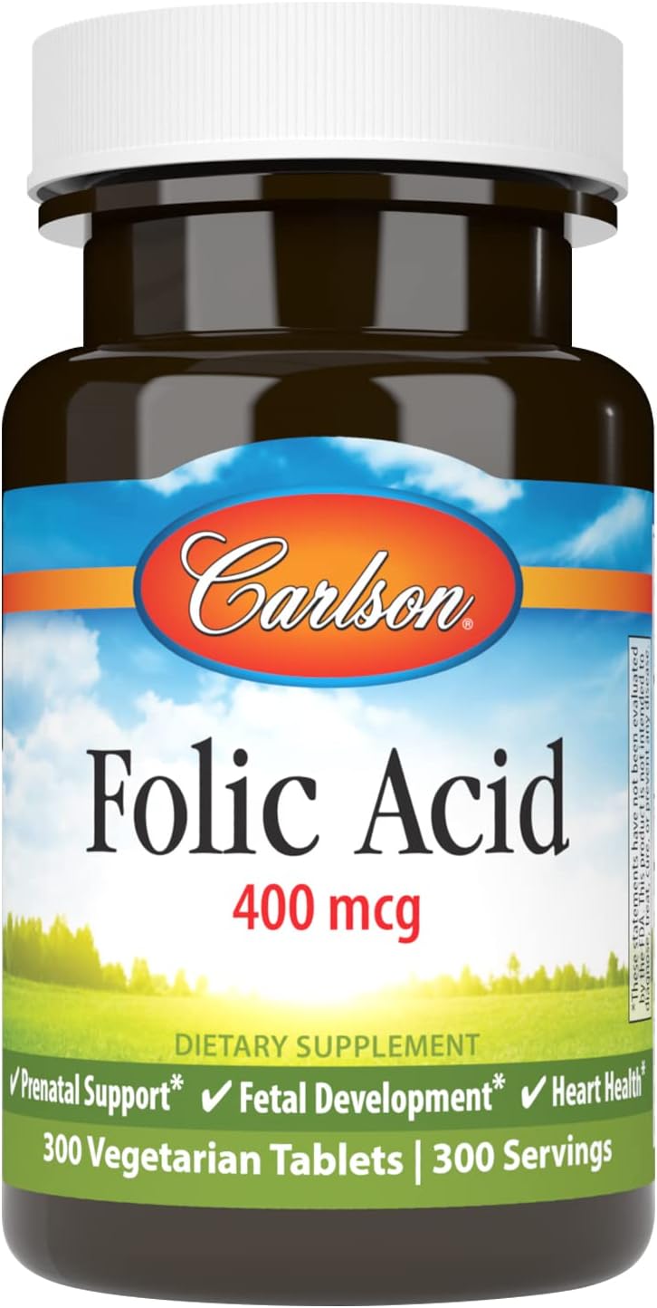 Carlson Folic Acid 400 mcg Tablets for Prenatal Support and Fetal Development - 300 Count