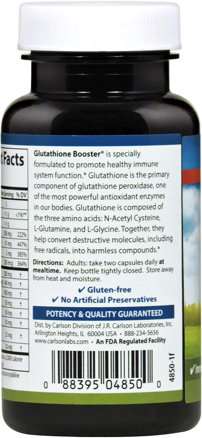 Carlson Glutathione Booster with Alpha Lipoic Acid for Immune Support and Antioxidant Benefits - 60 Capsules