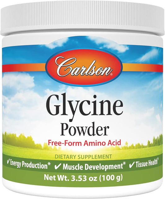 Carlson Glycine Powder 2000mg - Amino Acid Supplement for Energy and Muscle Development, 3.53 oz (100g) - BoostGo Australia