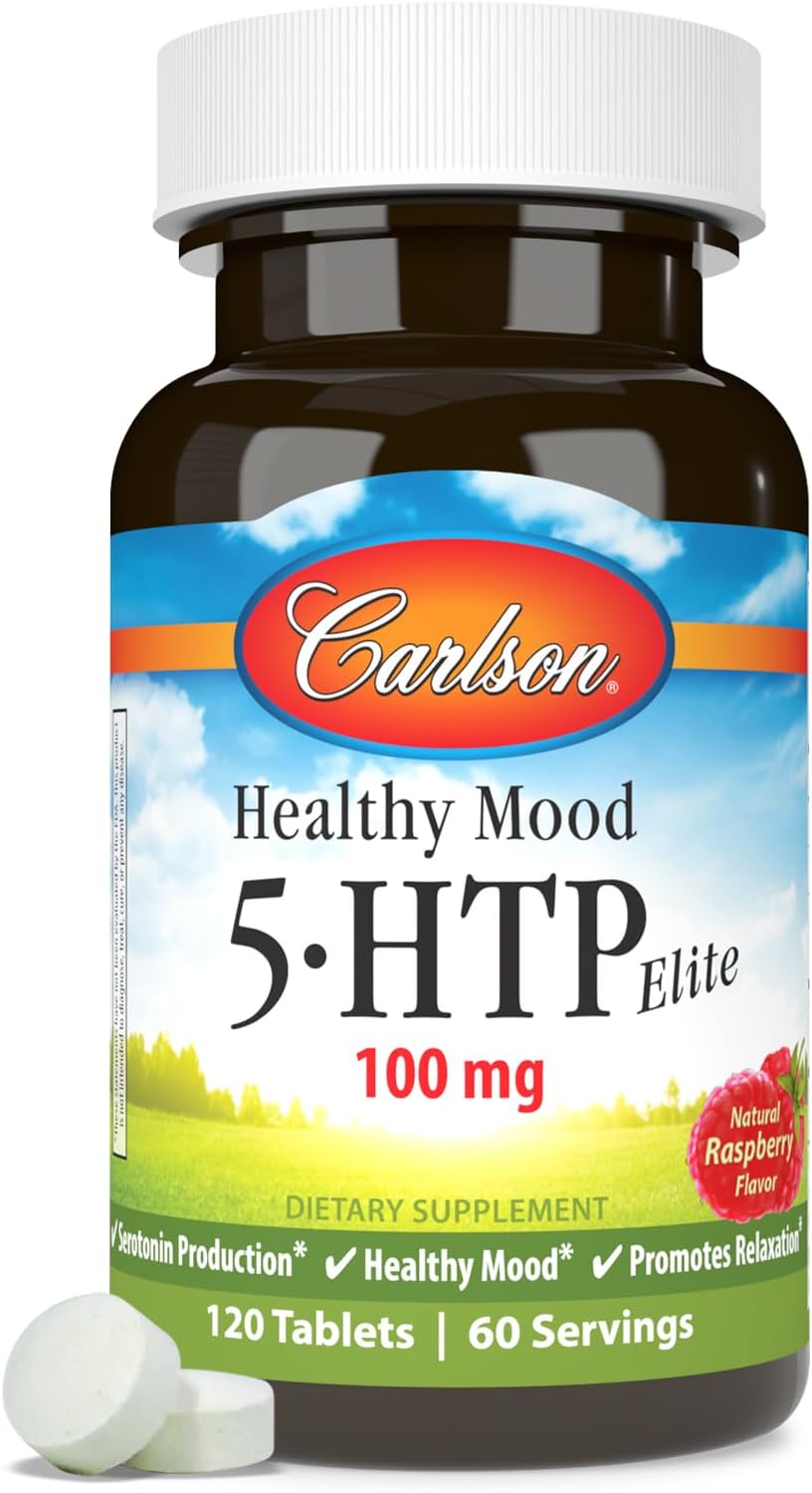 Carlson Healthy Mood 5-htp Elite 50mg Raspberry Chewables - 120 Tablets for Mood Support