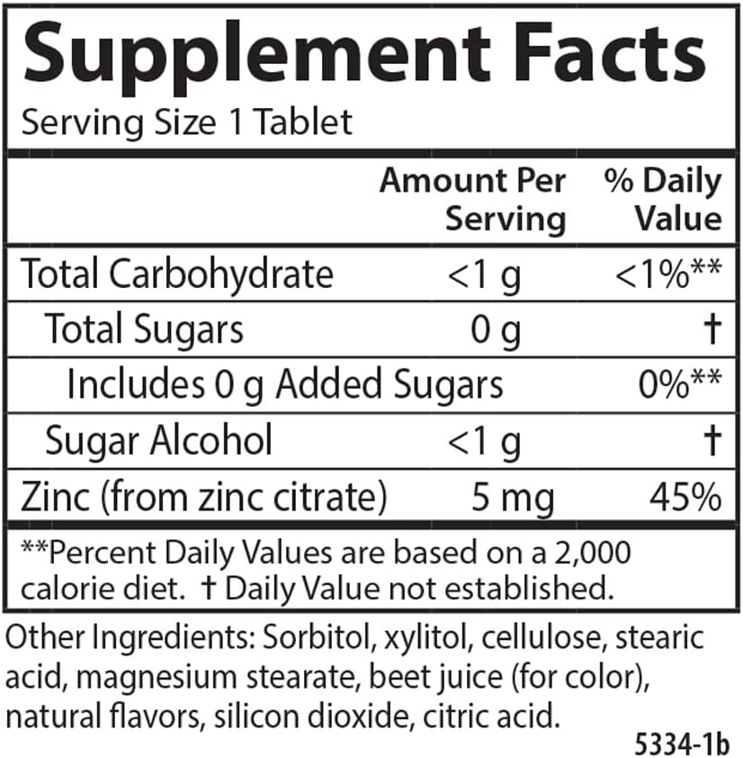 Carlson Kid's Chewable Zinc 5mg Tablets, Natural Mixed Berry Flavor - 160 Count, Immune Support for Children