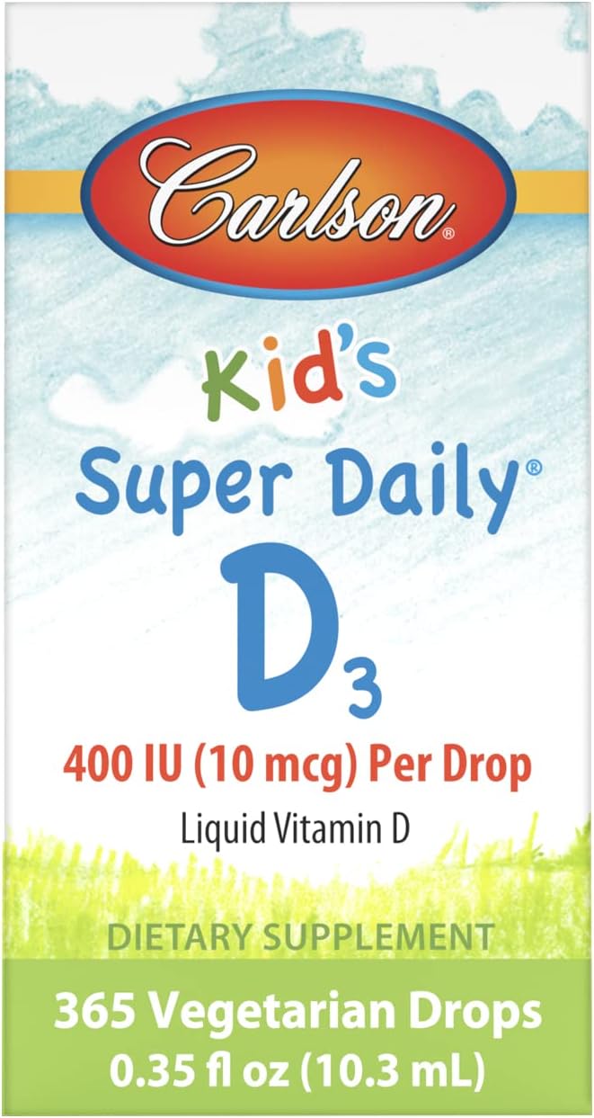 Carlson Kid's Super Daily D3 Vitamin Drops for Heart Health and Immune Support, 400 IU per Drop, Vegetarian Liquid Supplement with 365 Drops